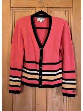 St. John Womens Vintage Y2K Striped Button Cardigan Sweater Medium Pink SP EXC
